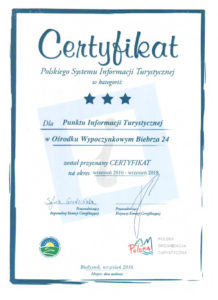 Certyfikat Polskiego Systemu Informacji Turystycznej.